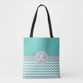 Aquamarin Graue Zickzack Quatrefolie Tasche (Vorderseite)