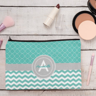 Aquamarin Graue Zickzack Quatrefolie Zubehörtasche