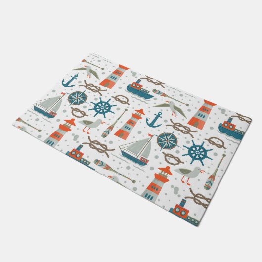 Aquamarin-graues, nautisches Muster Fußmatte (Schrägansicht)