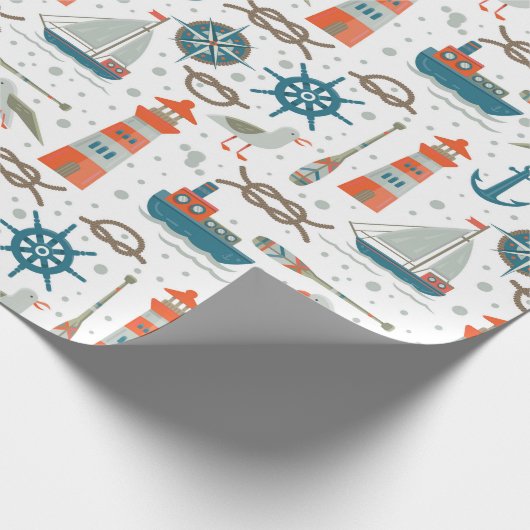 Aquamarin-graues, nautisches Muster Geschenkpapier (Ecke)