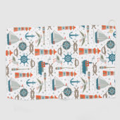 Aquamarin-graues, nautisches Muster Golfhandtuch (Horizontal)