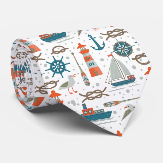 Aquamarin-graues, nautisches Muster Krawatte (Gerollt)