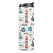 Aquamarin-graues, nautisches Muster Thermosbecher (Nach links gedreht)