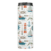 Aquamarin-graues, nautisches Muster Thermosbecher (Rückseite)