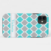 Aquamarin-graumarokkanisches Trellis-Muster Case-Mate iPhone Hülle (Rückseite (Horizontal))