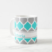 Aquamarin-graumarokkanisches Trellis-Muster Kaffeetasse (Vorderseite Links)