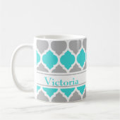 Aquamarin-graumarokkanisches Trellis-Muster Kaffeetasse (Links)
