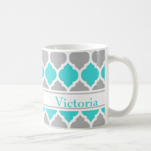 Aquamarin-graumarokkanisches Trellis-Muster Kaffeetasse
