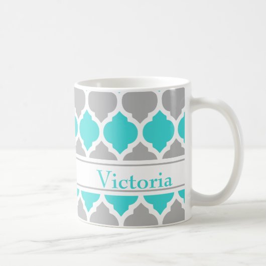 Aquamarin-graumarokkanisches Trellis-Muster Kaffeetasse (Rechts)