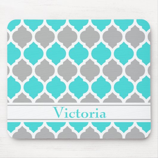 Aquamarin-graumarokkanisches Trellis-Muster Mousepad (Vorne)