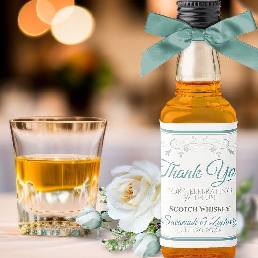 Aquamarin & gray Elegant Simple Wedding Danke Mini Alkoholflaschenetikett