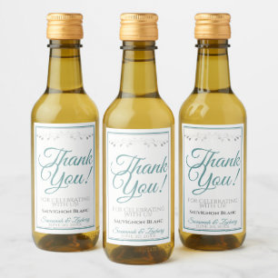 Aquamarin & gray Elegant Wedding Danke Mini Weinetikett