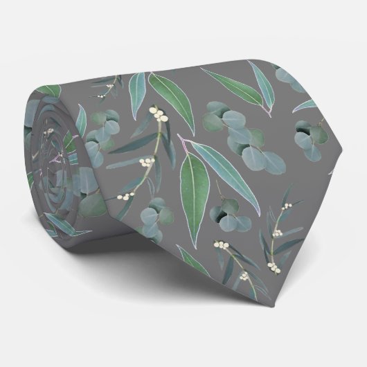 Aquamarin Gray Eucalyptus Greenery Pattern Neck Ti Krawatte (Gerollt)