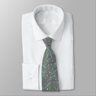 Aquamarin Gray Eukalyptus Greenery Pattern Neck Ti Krawatte