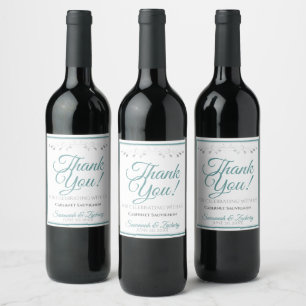 Aquamarin & gray Simple Elegante Wedding Vielen Da Weinetikett