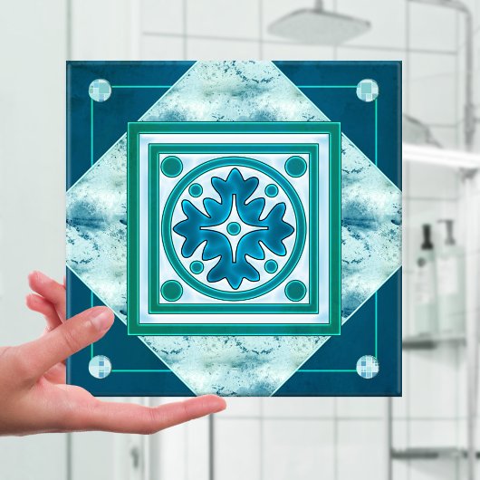 Aquamarin Green Blue Geometric Kitchen oder Bad Ti Fliese
