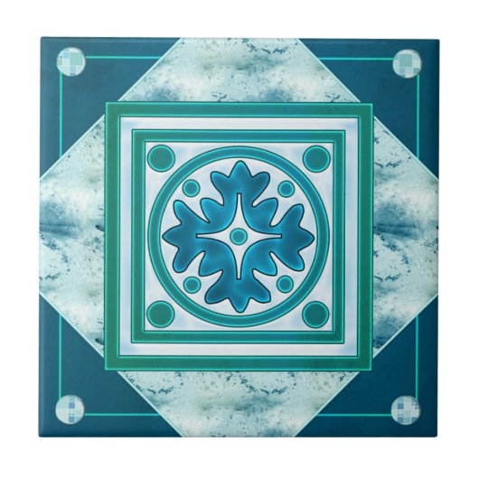 Aquamarin Green Blue Geometric Kitchen oder Bad Ti Fliese (Vorderseite)