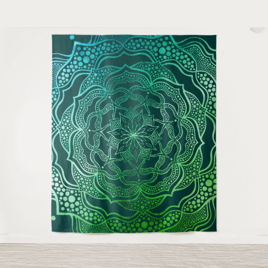 Aquamarin Green Blue Mandala Boho Chic Elegante Wandteppich (Vorderseite)