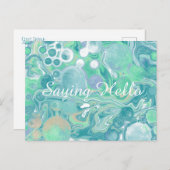Aquamarin Green Blue Marble Fluid Art Hallo Postkarte (Vorne/Hinten)