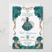 Aquamarin Green Blue Rose Charro Vestidos Quinceñe Einladung (Vorderseite)