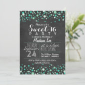 Aquamarin Green Confetti Chalkboard Sweet 16 Party Einladung (Stehend Vorderseite)