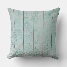 Aquamarin Green Damask Metallic Wood Hütte Zuhause Kissen