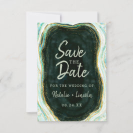 Aquamarin Green & Gold Agate Marble Geode Modern Save The Date