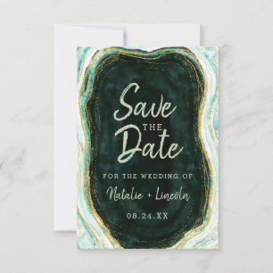 Aquamarin Green & Gold Agate Marble Geode Modern Save The Date