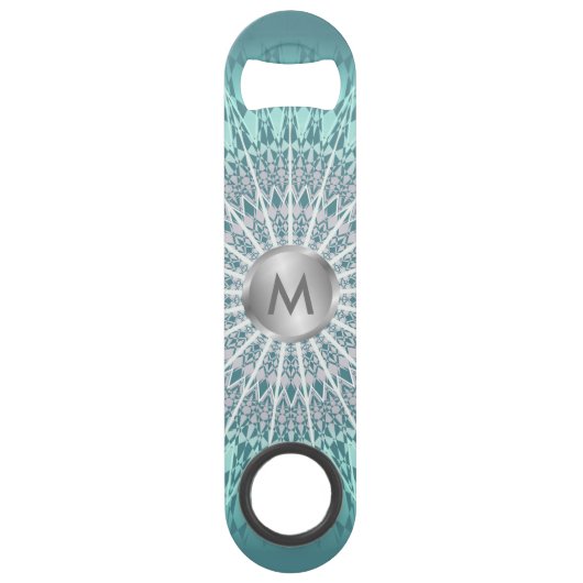 Aquamarin Green Mandala Monogram Speed Flaschenöffner (Rückseite)