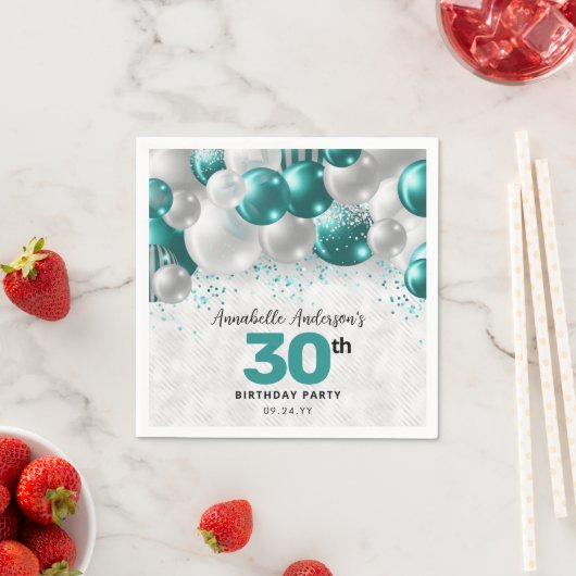 Aquamarin Green Silver Ballon Glitzer Günstige Geb Serviette (Beispiel)