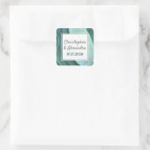 Aquamarin Green - Silver Geode Agate Wedding Quadratischer Aufkleber (Tasche)