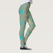Aquamarin Green und Gold Boho Mandala Pattern Yoga Leggings (Rechts)