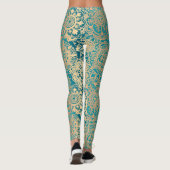 Aquamarin Green und Gold Boho Mandala Pattern Yoga Leggings (Rückseite)
