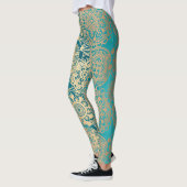 Aquamarin Green und Gold Boho Mandala Pattern Yoga Leggings (Links)