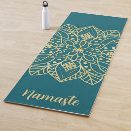 Aquamarin Green und Gold Mandala Blume Individuell Yogamatte