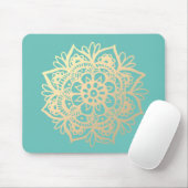 Aquamarin Green und Gold Mandala Blume Mousepad (Mit Mouse)
