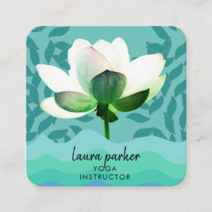 Aquamarin Green Yoga Instructor Lotus Blume Wasser Quadratische Visitenkarte