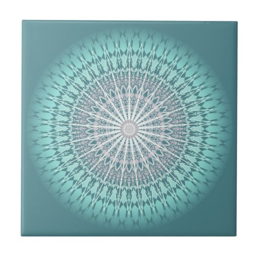 Aquamarin Green Zickzack Mandala Fliese (Vorderseite)