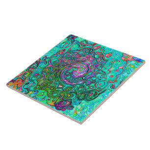 Aquamarin Groovy Abstrakt Retro Flüssigkeit Wirbel Fliese