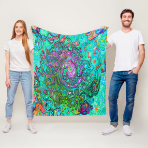 Aquamarin Groovy Abstrakter Retro Flüssigkeitswirb Fleecedecke