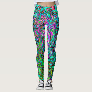 Aquamarin Groovy Abstrakter Retro Flüssigkeitswirb Leggings