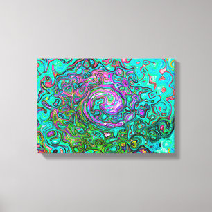 Aquamarin Groovy Abstrakter Retro Flüssigkeitswirb Leinwanddruck