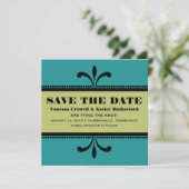 Aquamarin/grün Extravagant Art Deco Save the Date  (Stehend Vorderseite)