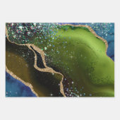 Aquamarin & grün/Gold Glitzer Peacock Agate Geschenkpapier Set (Vorderseite 3)