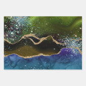 Aquamarin & grün/Gold Glitzer Peacock Agate Geschenkpapier Set (Vorderseite 2)