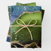 Aquamarin & grün/Gold Glitzer Peacock Agate Geschenkpapier Set (Beispiel)