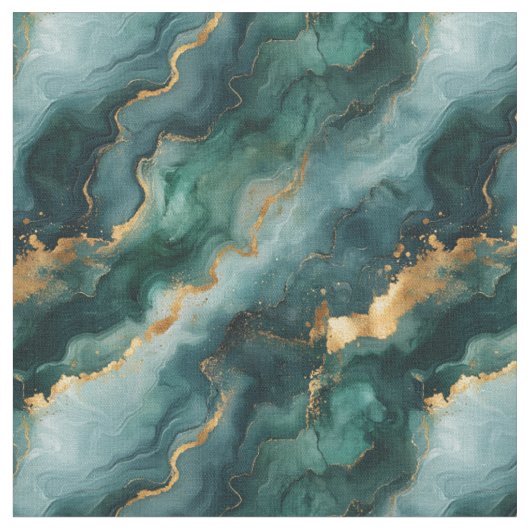 Aquamarin / grün / goldfarbener Marmor Stoff (Nahaufnahme)