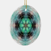 Aquamarin-grün-pinkfarbenes Blumensternmuster Keramik Ornament (Rechts)