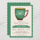 Aquamarin Grün & Rosa Retro Sweet 16 Tea Party Einladung (Vorne/Hinten)