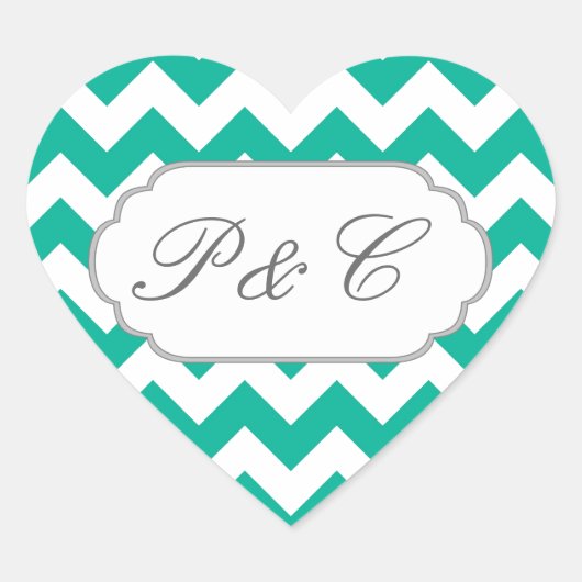 Aquamarin grün Zickzack - Benutzerdefinierter Text Herz-Aufkleber (Vorderseite)